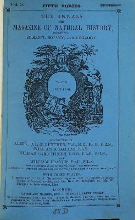 The annals and magazine of natural history, zoology, botany and geology : incorporating the journal of botany. 18. 1886