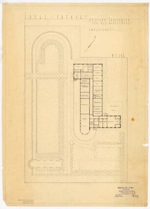 Ideal-Entwurf zu einem Sanatorium für Neubabelsberg, Potsdam: Grundriss Erdgeschoss 1:200