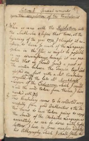 Section I: General remarks upon the compilation of the Vocabularies