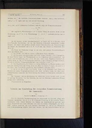 Versuche zur Ermittlung der chemischen Zusammensetzung des Ammoniaks.