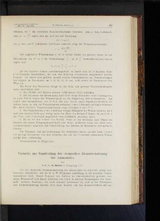 Versuche zur Ermittlung der chemischen Zusammensetzung des Ammoniaks.