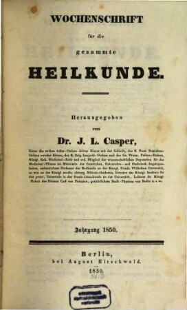 Wochenschrift für die gesammte Heilkunde. 1850, 1850