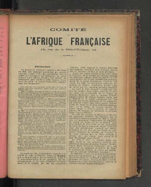 Comité Du L'Afrique Francaise.
