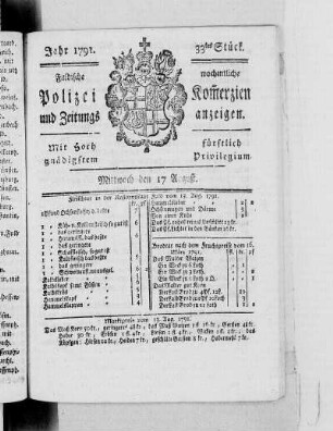33tes Stück., Ausgabe vom 17. August 1791