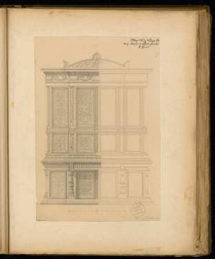 Bücherschrank Monatskonkurrenz Juni 1876: Aufriss Vorderansicht; Maßstabsleiste