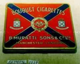 Blechdose für 10 Stück "BOUQUET CIGARETTES" B. MURATTI SONS und CO. MANCHESTER - LONDON