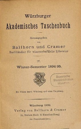Würzburger akademisches Taschenbuch. 4. 1894/95 = WS