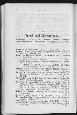 XVI. Sprach- und Literaturkunde