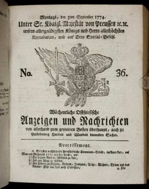 No. 36. Montags, den 5ten September 1774