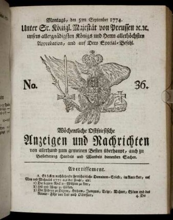 No. 36. Montags, den 5ten September 1774