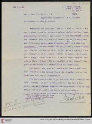 Briefe von Max Valier an Max Wolf: Brief von Max Valier an Max Wolf