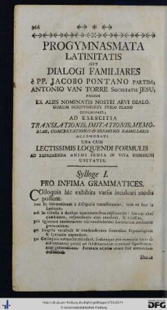 V. Progymnasmata Latinitatis Sive Dialogi Familiares.