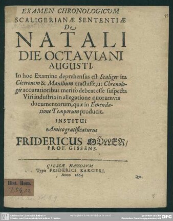 Examen Scaligerianae sententiae de natali die Octaviani Augusti