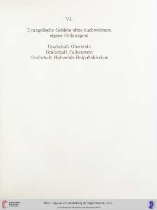 Evangelische Gebiete ohne nachweisbare eigene Ordnungen: Grafschaft Oberstein, Grafschaft Falkenstein, Grafschaft Hohenfels - Reipoltskirchen