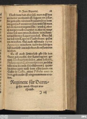 Regiment für Darmgicht/ vnnd Steyn wethumb.