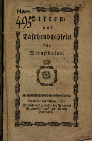 Sitten- und Taschenbüchlein für Dienstboten