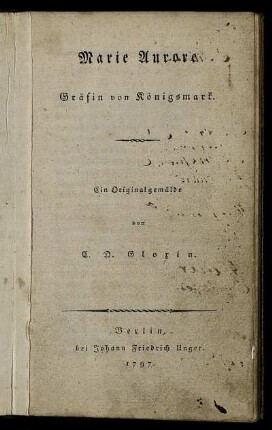Marie Aurore, Gräfin von Königsmark : Ein Originalgemälde
