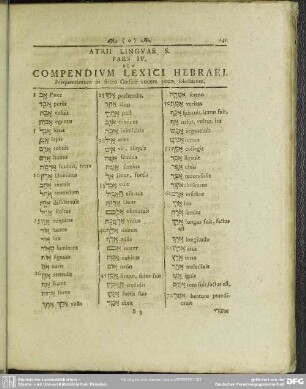 Pars IV. Seu Compendium Lexici Hebraei