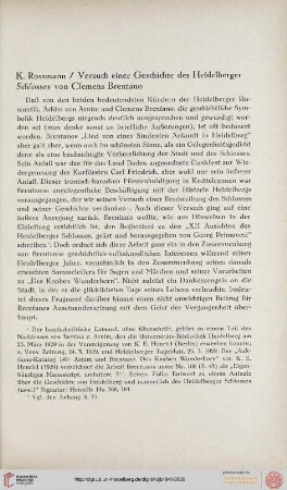 Neue Folge 1941: Versuch einer Geschichte des Heidelberger Schlosses von Clemens Brentano