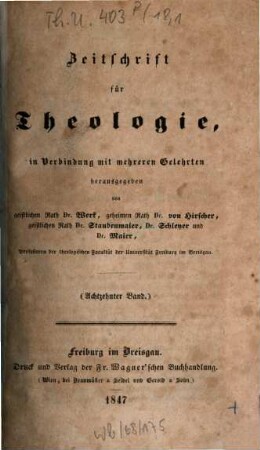 Zeitschrift für Theologie. 18. 1847, 1