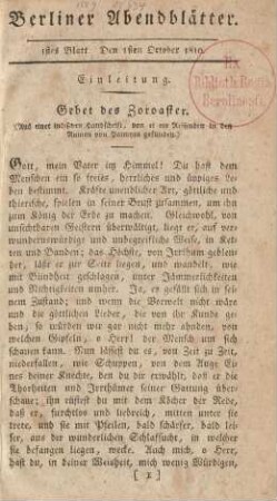 1stes Blatt. Den 1sten October 1810.