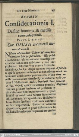 Examen Considerationis I. De sine hominis, & mediis eum consequendi