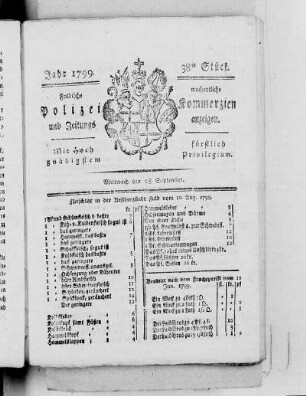 38tes Stück, Ausgabe vom 18. September 1799