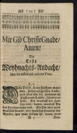 Mir gib Christe Gnade, Amen! Die erste Weyhnachts-Andacht, über den ersten und andern Vers.