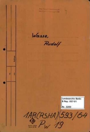 Personenheft Rudolf Wasse (*26.05.1907), Polizeisekretär