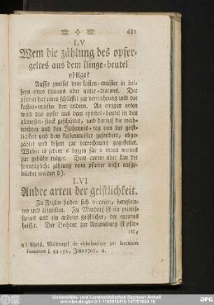 LV Wem die zählung des opfergeltes aus dem klinge-beutel oblige?