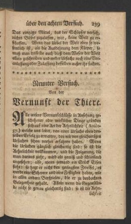 Neunter Versuch. Von der Vernunft der Thiere