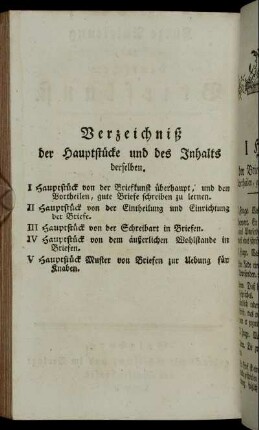 Verzeichniß der Hauptstücke und des Inhalts derselben.