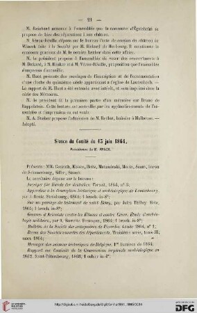 Séance du Comité du 13 juin 1864