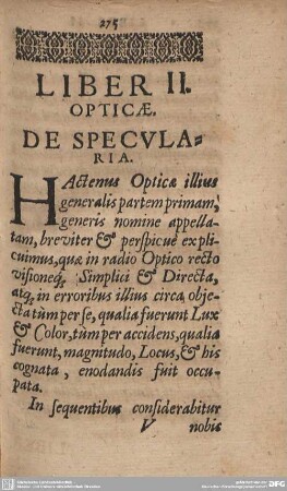 Liber II. Opticae. De Specialaria.