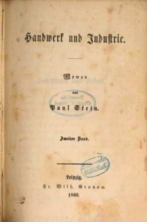 Handwerk und Industrie : Roman von Paul Stein, 2