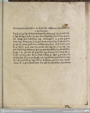 Errata potiora in Dissert. de Restricta Testatoris Potestate, ...