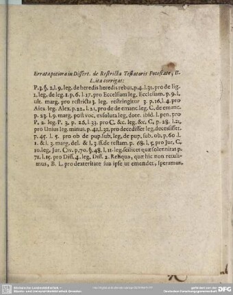 Errata potiora in Dissert. de Restricta Testatoris Potestate, ...