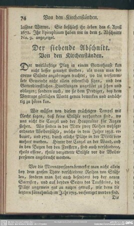 Der siebende Abschnitt. Von den Kirchenständen