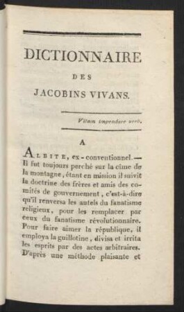 Dictionnaire Des Jacobins Vivans.