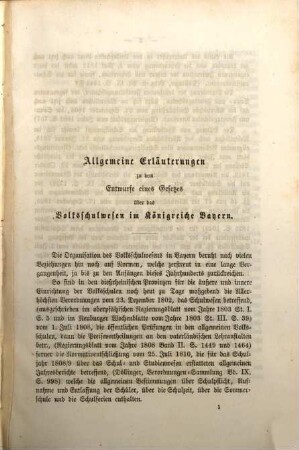 Entwurf eines Gesetzes über das Volksschulwesen im Königreiche Bayern : mit Motiven