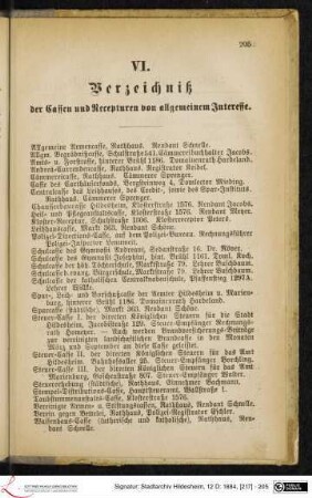 VI. Verzeichniß der Cassen und Recepturen von allgemeinem Interesse.