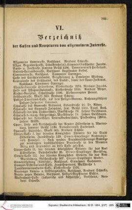 VI. Verzeichniß der Cassen und Recepturen von allgemeinem Interesse.