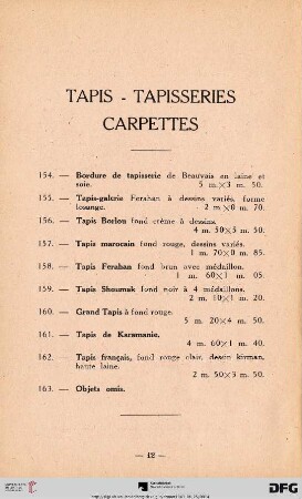 Tapis - Tapisseries Carpettes (Nr. 154-163)