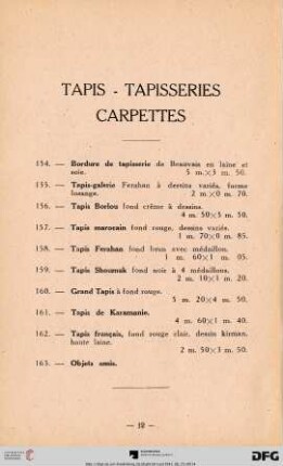 Tapis - Tapisseries Carpettes (Nr. 154-163)