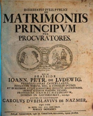 Dissertatio Ivris Pvblici De Matrimoniis Principvm Per Procvratores