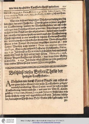 Beschluß dieses Ersten Theils der heiligen Thauffhistorie