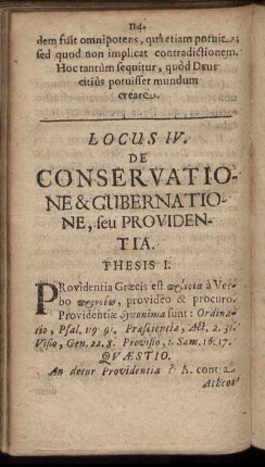 Locus IV. De Conservatione & Gubernatione, seu Providentia.