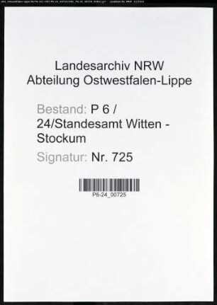 Sterberegister Standesamt Witten-Stockum