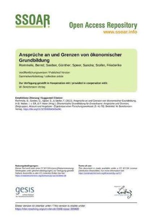 Ansprüche an und Grenzen von ökonomischer Grundbildung