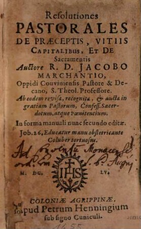 Resolutiones Pastorales De Praeceptis, Vitiis Capitalibus, Et De Sacramentis